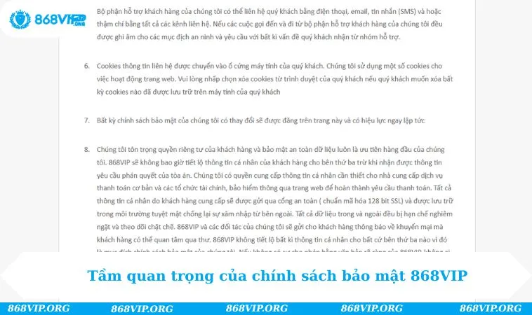 Chính Sách Bảo Mật 868VIP 148 Tầm quan trọng của chính sách bảo mật 868VIP